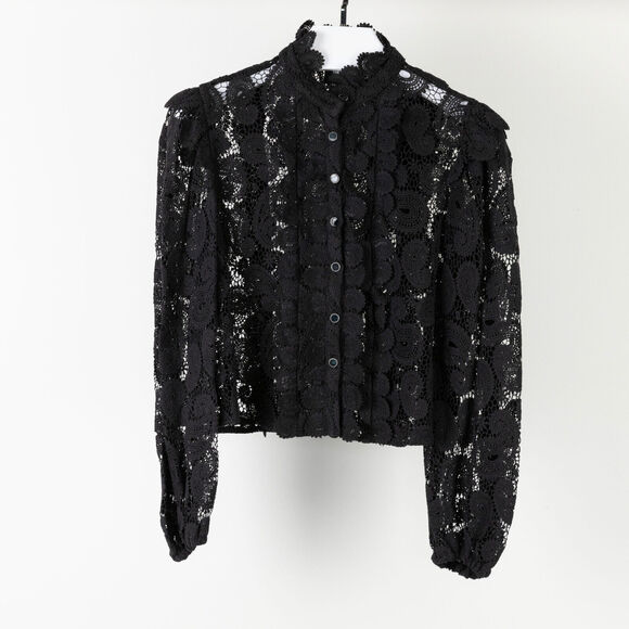 The Kooples Women High Neck Lace Blouse Black Size 1/S - Picture 3 of 7